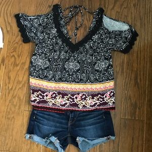 Printed cold shoulder top